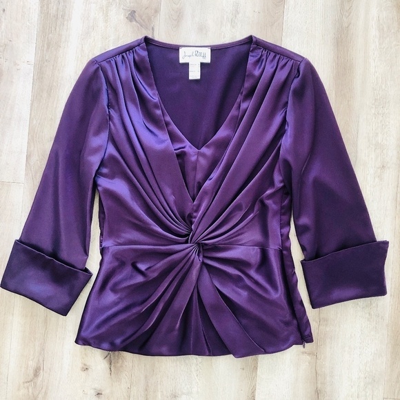 Joseph Ribkoff, Purple, Satin, Twist Front, Top, Blouse, Size 6, Nice Condition - Picture 3 of 12
